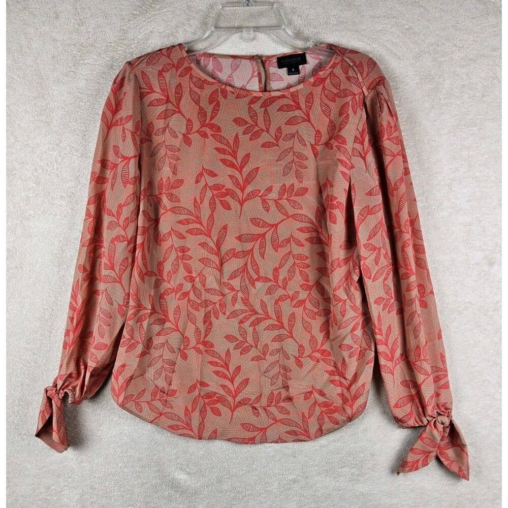 Carlisle Collection Women's Long Sleeve Silk Leaves Tie Wrist Blouse Top Size 8